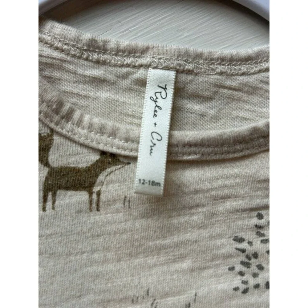 Rylee + Cru Organic Cotton Fox Tree Print 2pc Lounge Pajama Set Cream Tan 12-18
